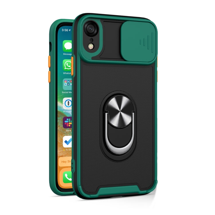 For iPhone XR Sliding Camera Cover Design TPU + PC Magnetic Shockproof Case with Ring Holder