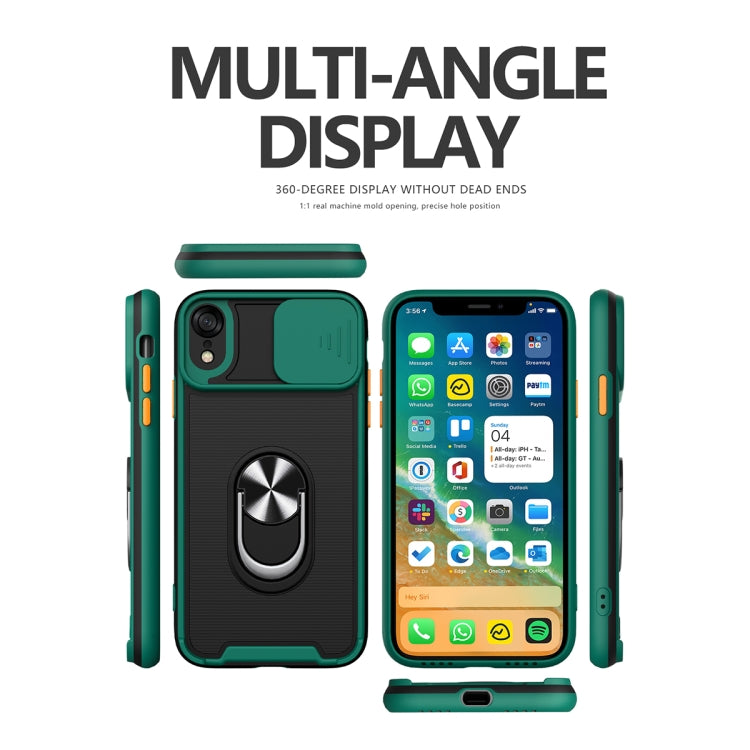For iPhone XR Sliding Camera Cover Design TPU + PC Magnetic Shockproof Case with Ring Holder