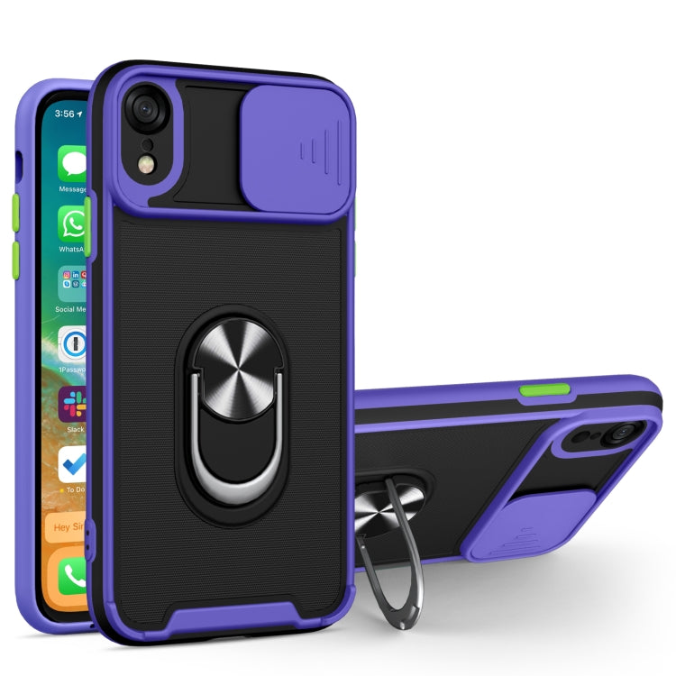 For iPhone XR Sliding Camera Cover Design TPU + PC Magnetic Shockproof Case with Ring Holder