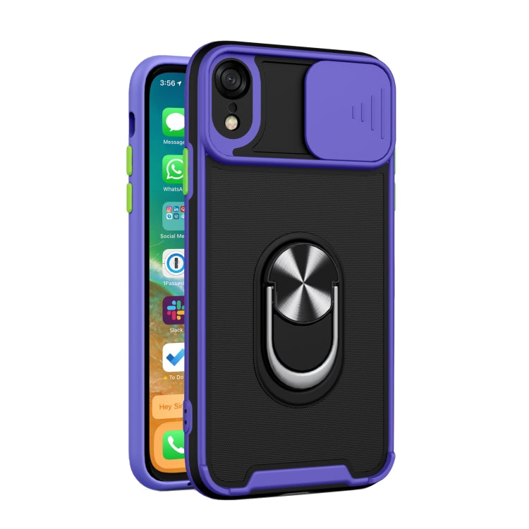 For iPhone XR Sliding Camera Cover Design TPU + PC Magnetic Shockproof Case with Ring Holder