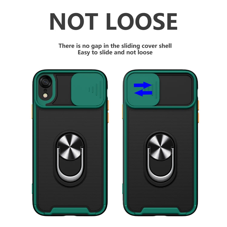 For iPhone XR Sliding Camera Cover Design TPU + PC Magnetic Shockproof Case with Ring Holder