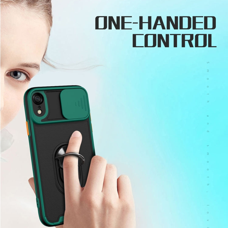 For iPhone XR Sliding Camera Cover Design TPU + PC Magnetic Shockproof Case with Ring Holder