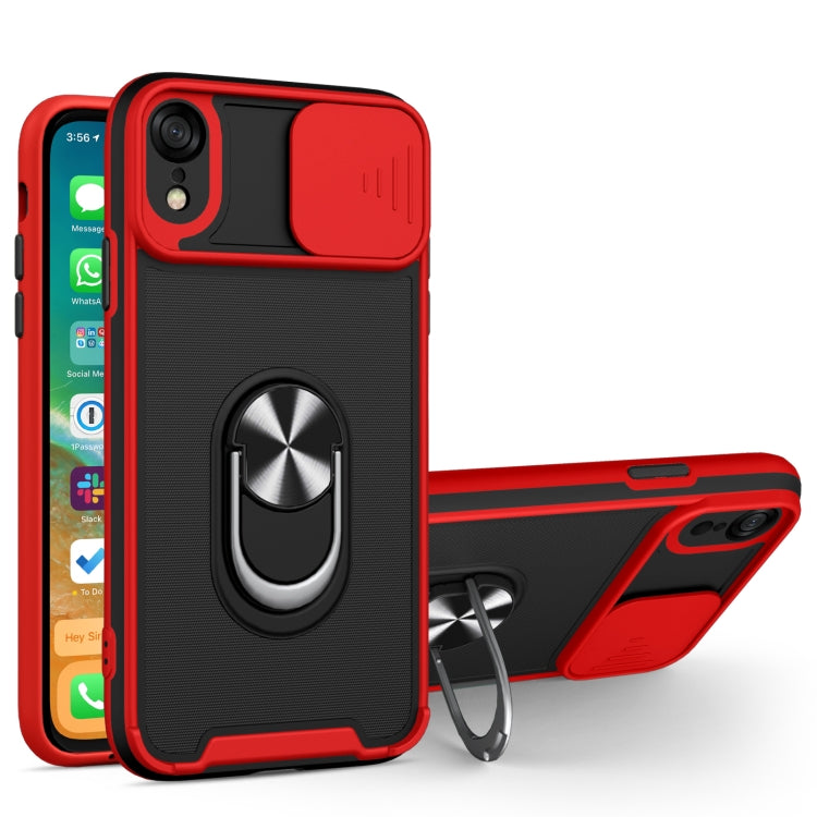 For iPhone XR Sliding Camera Cover Design TPU + PC Magnetic Shockproof Case with Ring Holder