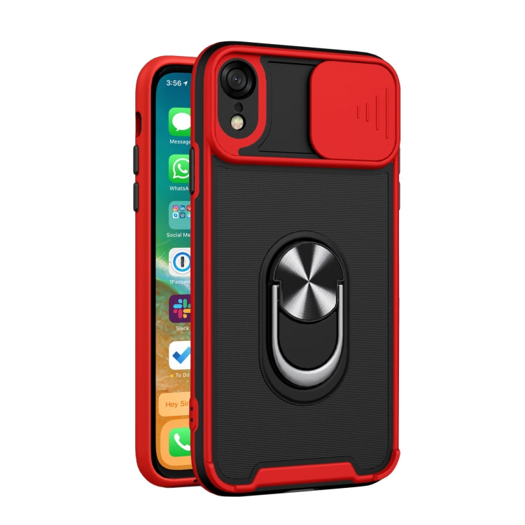 For iPhone XR Sliding Camera Cover Design TPU + PC Magnetic Shockproof Case with Ring Holder