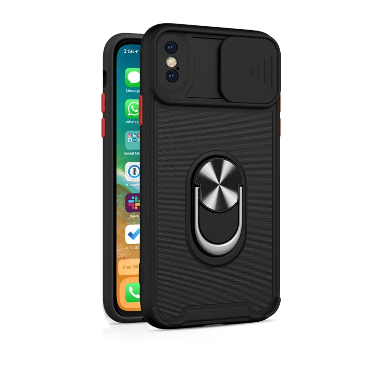 For iPhone XS Max Sliding Camera Cover Design TPU + PC Magnetic Shockproof Case with Ring Holder
