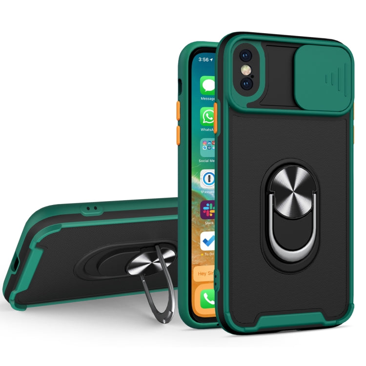 For iPhone XS Max Sliding Camera Cover Design TPU + PC Magnetic Shockproof Case with Ring Holder