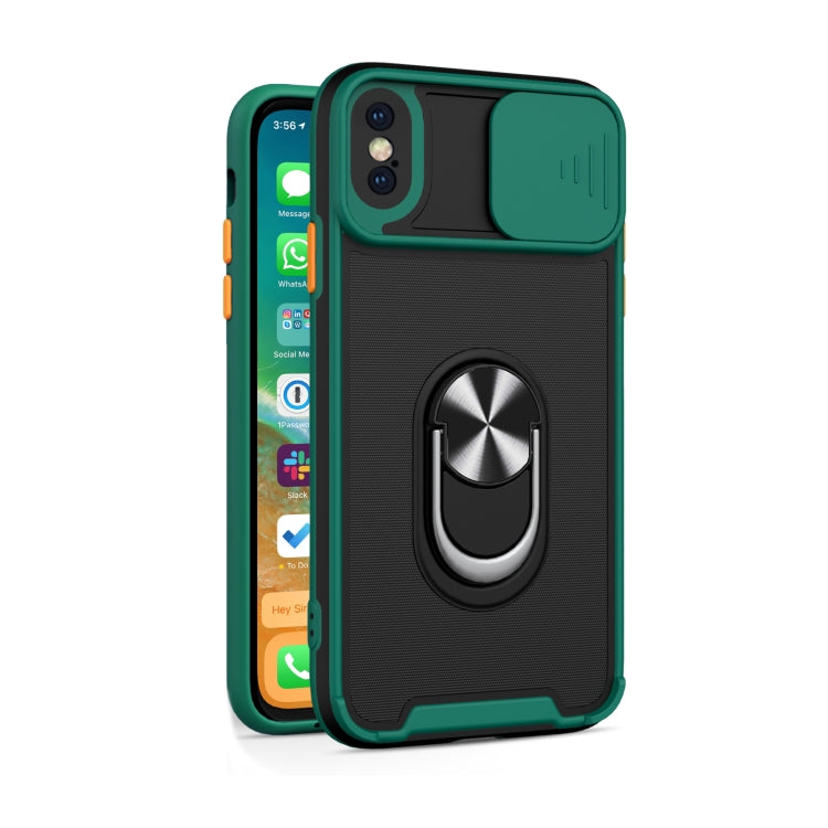 For iPhone XS Max Sliding Camera Cover Design TPU + PC Magnetic Shockproof Case with Ring Holder