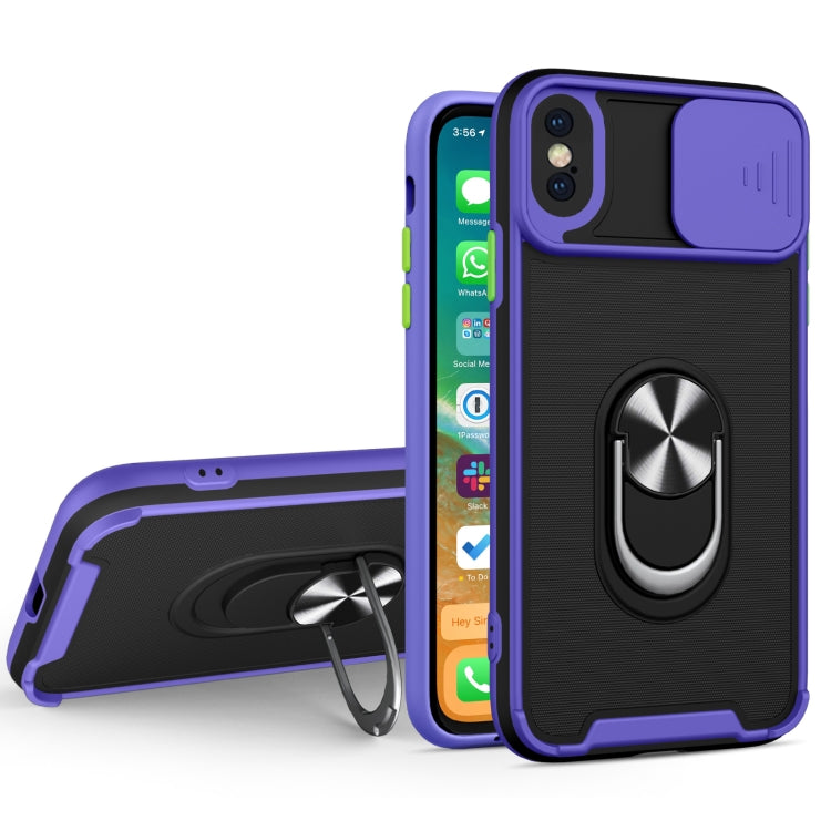 For iPhone XS Max Sliding Camera Cover Design TPU + PC Magnetic Shockproof Case with Ring Holder