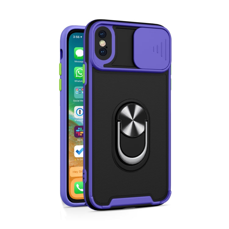 For iPhone XS Max Sliding Camera Cover Design TPU + PC Magnetic Shockproof Case with Ring Holder