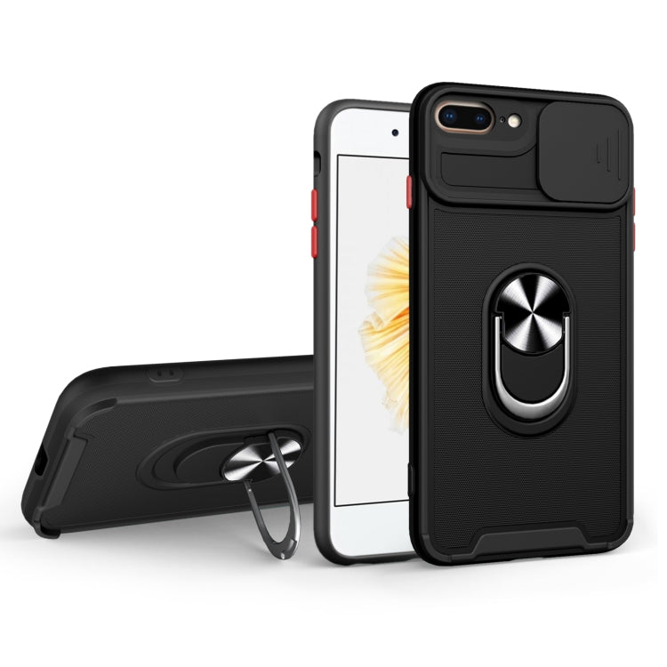 Sliding Camera Cover Design TPU + PC Magnetic Shockproof Case with Ring Holder For iPhone 7 Plus / 8 Plus