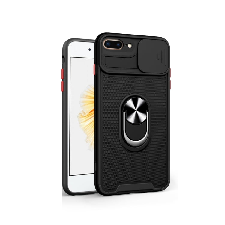 Sliding Camera Cover Design TPU + PC Magnetic Shockproof Case with Ring Holder For iPhone 7 Plus / 8 Plus