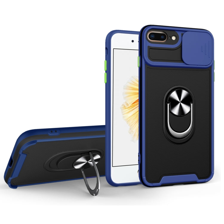 Sliding Camera Cover Design TPU + PC Magnetic Shockproof Case with Ring Holder For iPhone 7 Plus / 8 Plus
