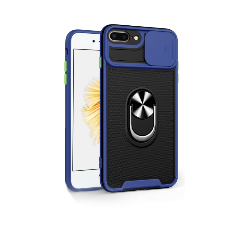 Sliding Camera Cover Design TPU + PC Magnetic Shockproof Case with Ring Holder For iPhone 7 Plus / 8 Plus