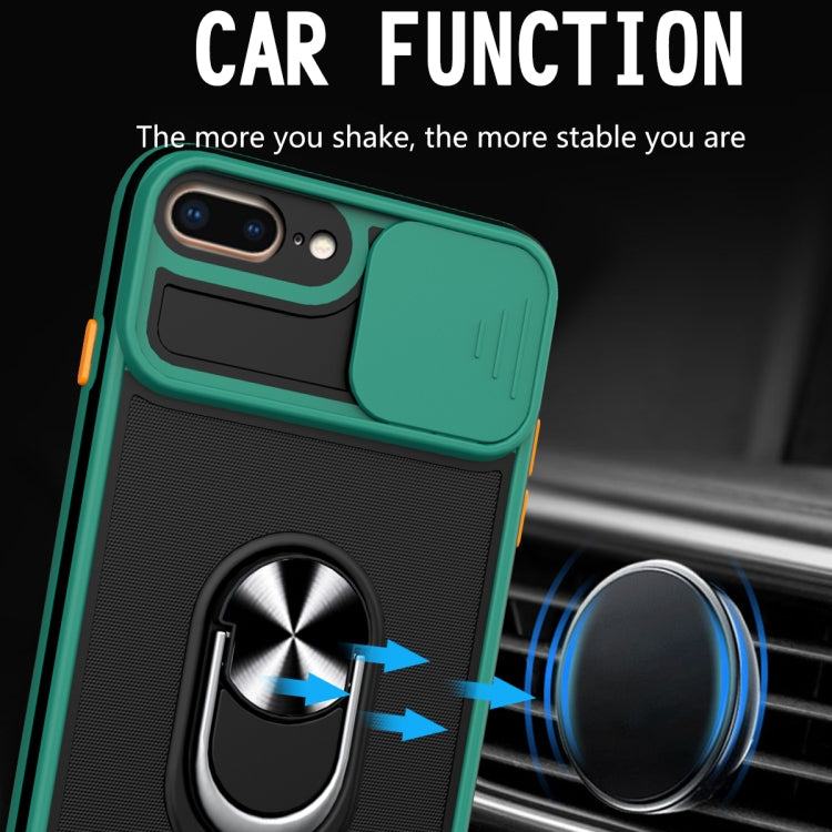 Sliding Camera Cover Design TPU + PC Magnetic Shockproof Case with Ring Holder For iPhone 7 Plus / 8 Plus