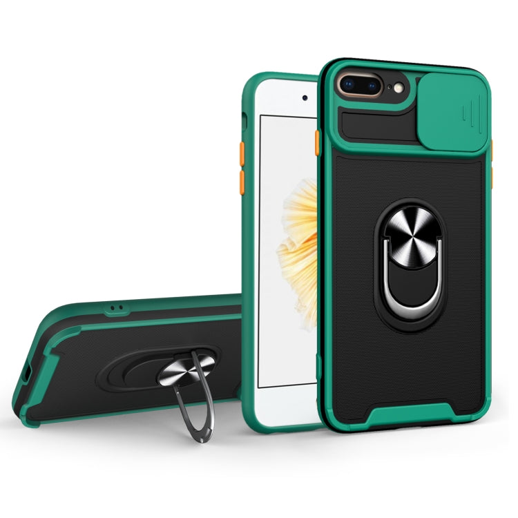 Sliding Camera Cover Design TPU + PC Magnetic Shockproof Case with Ring Holder For iPhone 7 Plus / 8 Plus