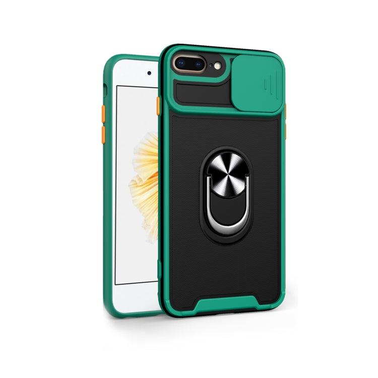 Sliding Camera Cover Design TPU + PC Magnetic Shockproof Case with Ring Holder For iPhone 7 Plus / 8 Plus