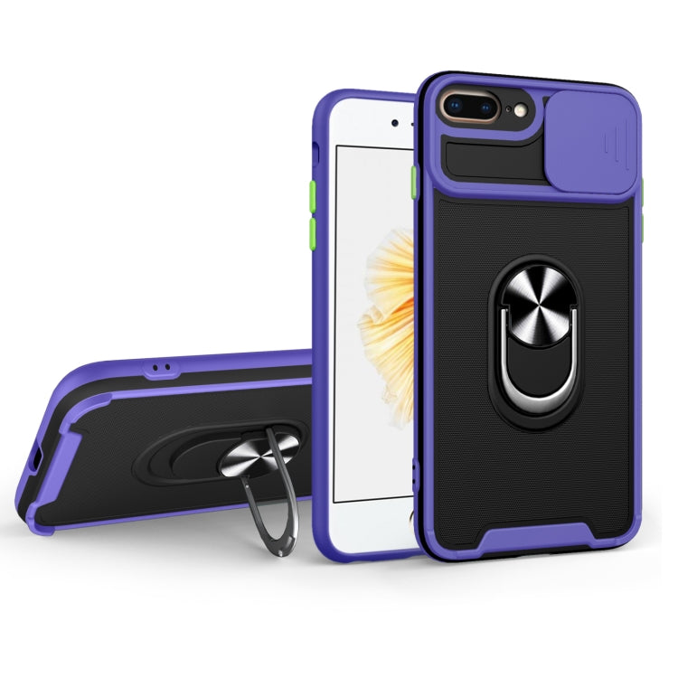 Sliding Camera Cover Design TPU + PC Magnetic Shockproof Case with Ring Holder For iPhone 7 Plus / 8 Plus