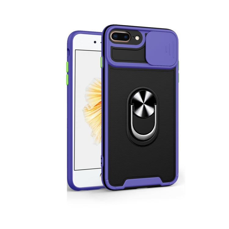 Sliding Camera Cover Design TPU + PC Magnetic Shockproof Case with Ring Holder For iPhone 7 Plus / 8 Plus