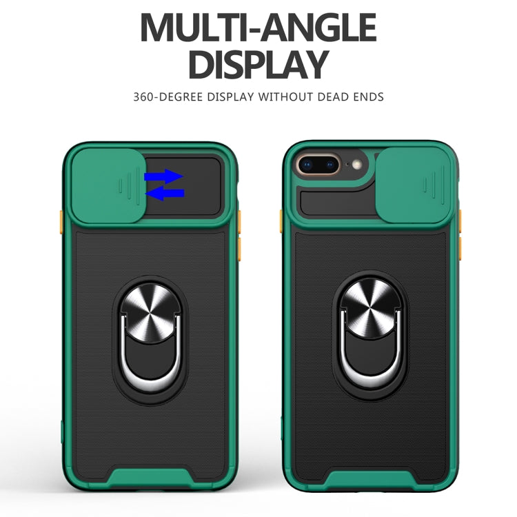 Sliding Camera Cover Design TPU + PC Magnetic Shockproof Case with Ring Holder For iPhone 7 Plus / 8 Plus