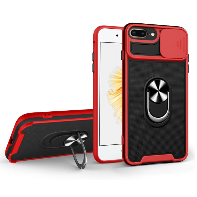 Sliding Camera Cover Design TPU + PC Magnetic Shockproof Case with Ring Holder For iPhone 7 Plus / 8 Plus