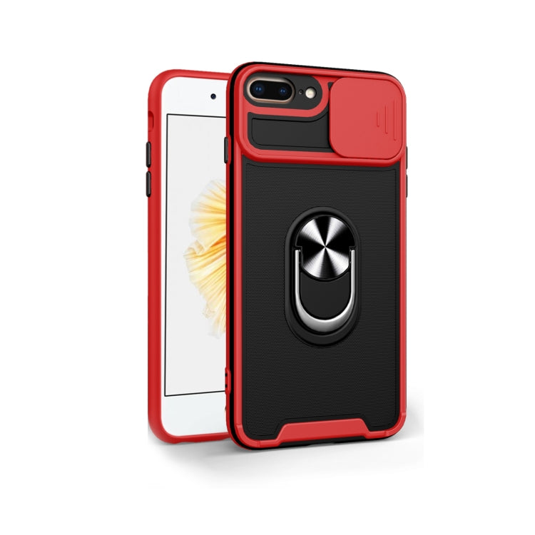 Sliding Camera Cover Design TPU + PC Magnetic Shockproof Case with Ring Holder For iPhone 7 Plus / 8 Plus