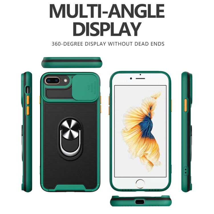 Sliding Camera Cover Design TPU + PC Magnetic Shockproof Case with Ring Holder For iPhone 7 Plus / 8 Plus