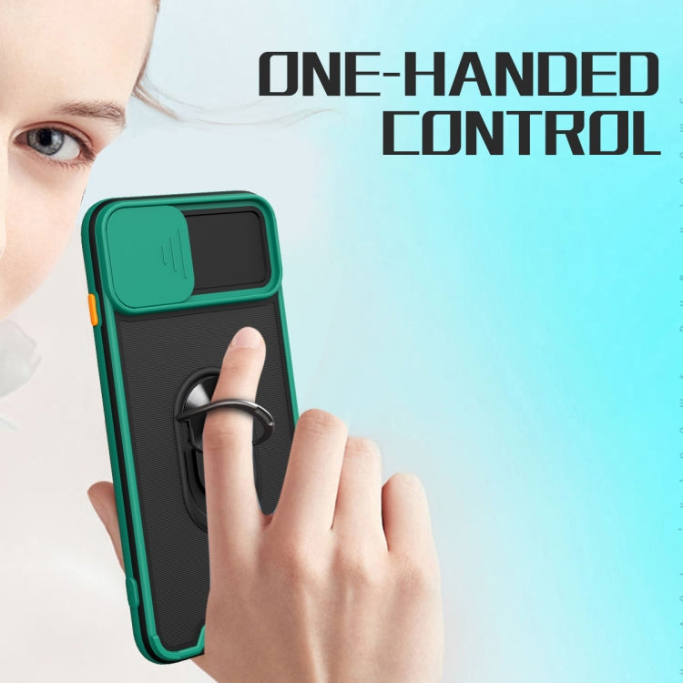 Sliding Camera Cover Design TPU + PC Magnetic Shockproof Case with Ring Holder For iPhone 7 Plus / 8 Plus