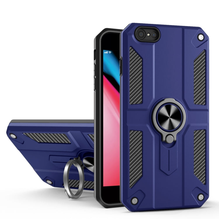 For iPhone 8 / 7 Carbon Fiber Pattern PC + TPU Protective Case with Ring Holder