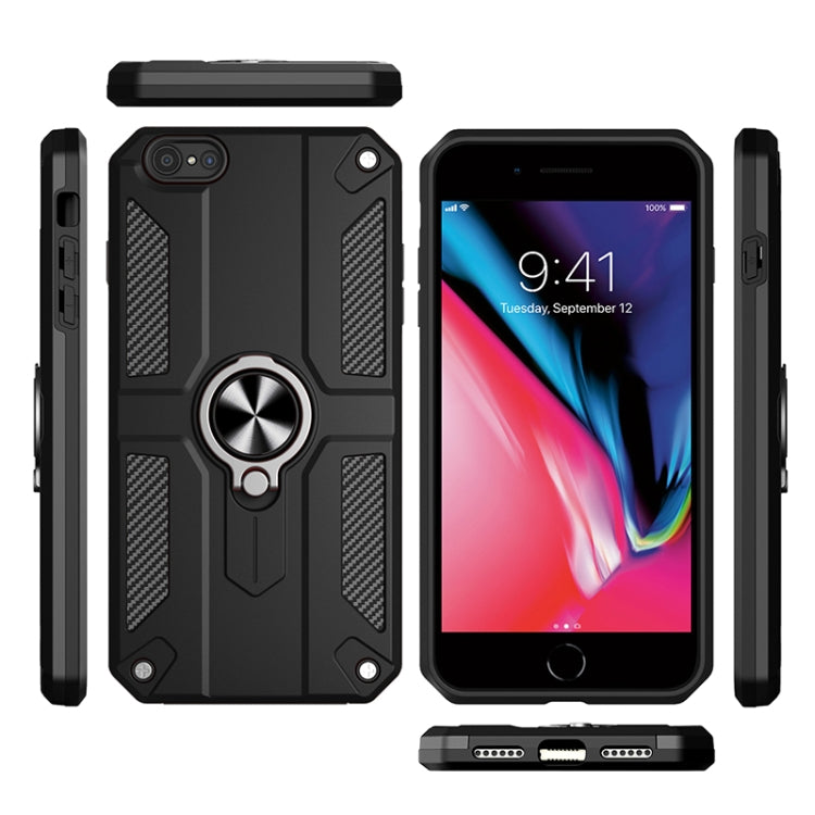 For iPhone 8 / 7 Carbon Fiber Pattern PC + TPU Protective Case with Ring Holder
