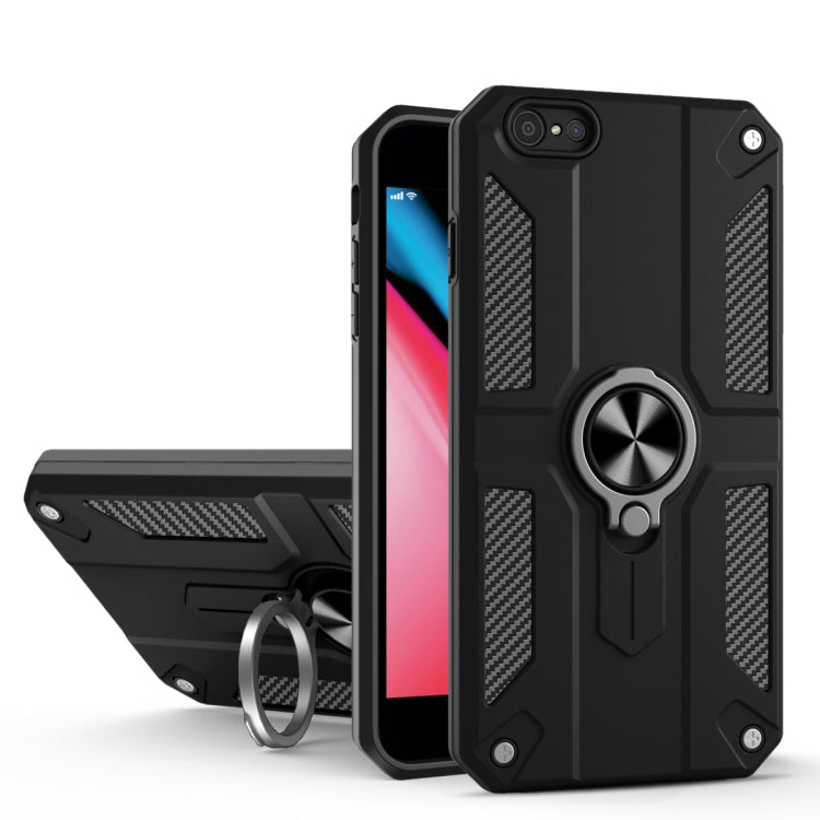 For iPhone 8 / 7 Carbon Fiber Pattern PC + TPU Protective Case with Ring Holder