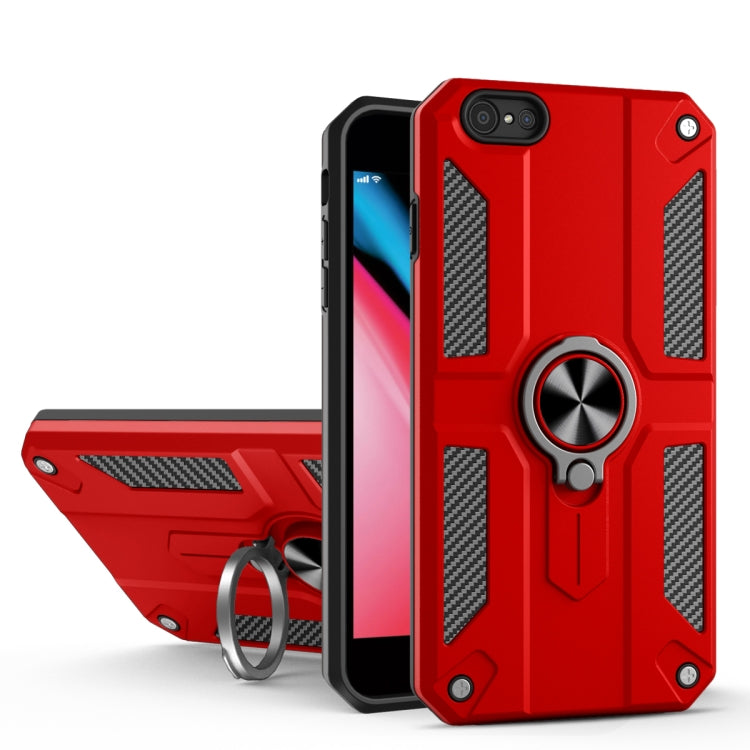 For iPhone 8 / 7 Carbon Fiber Pattern PC + TPU Protective Case with Ring Holder
