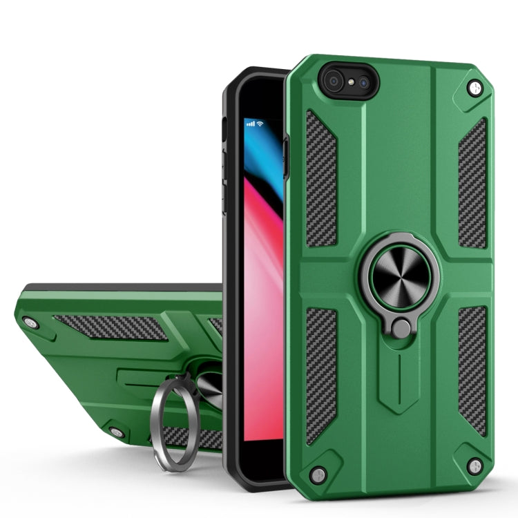 For iPhone 8 / 7 Carbon Fiber Pattern PC + TPU Protective Case with Ring Holder