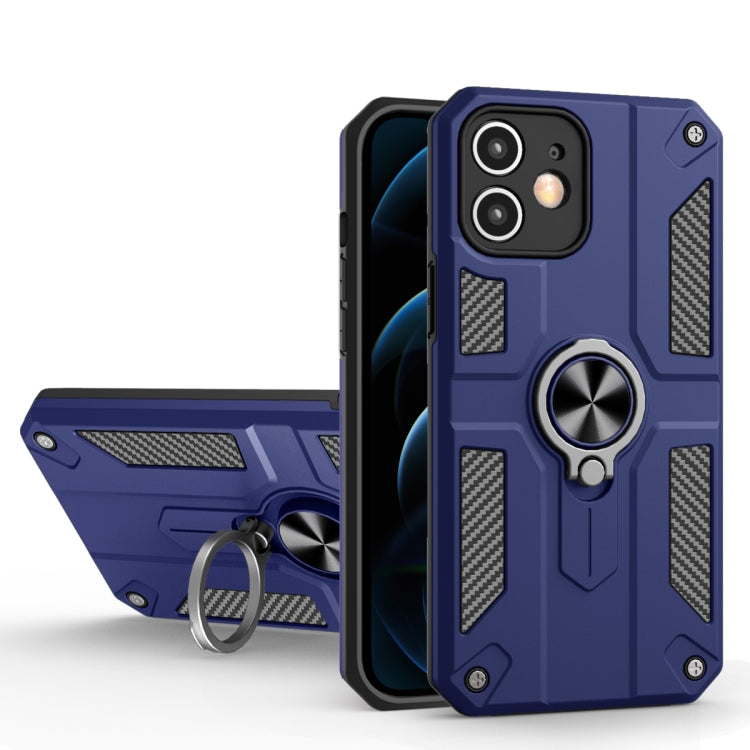 For iPhone 11 Carbon Fiber Pattern PC + TPU Protective Case with Ring Holder