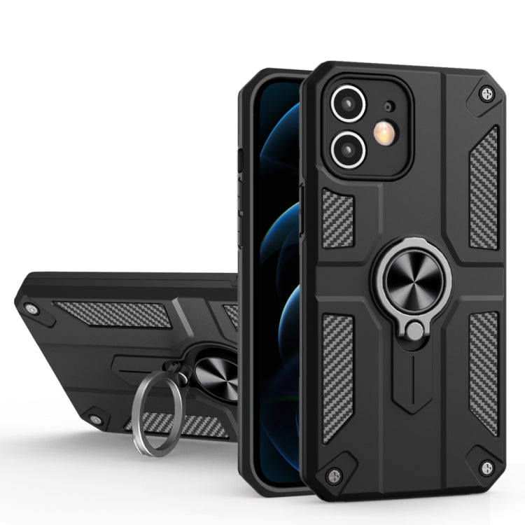 For iPhone 11 Carbon Fiber Pattern PC + TPU Protective Case with Ring Holder