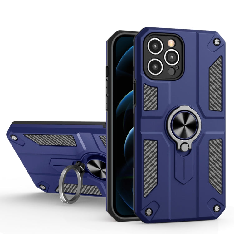For iPhone 11 Pro Carbon Fiber Pattern PC + TPU Protective Case with Ring Holder