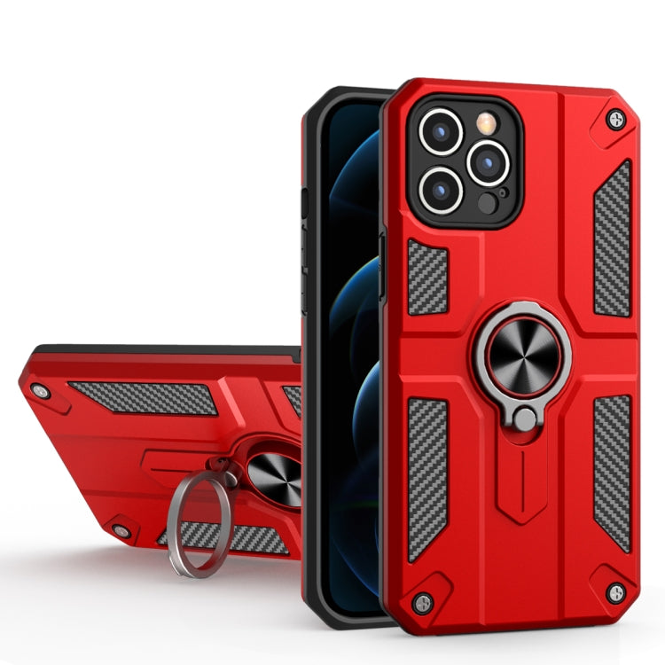 For iPhone 11 Pro Carbon Fiber Pattern PC + TPU Protective Case with Ring Holder