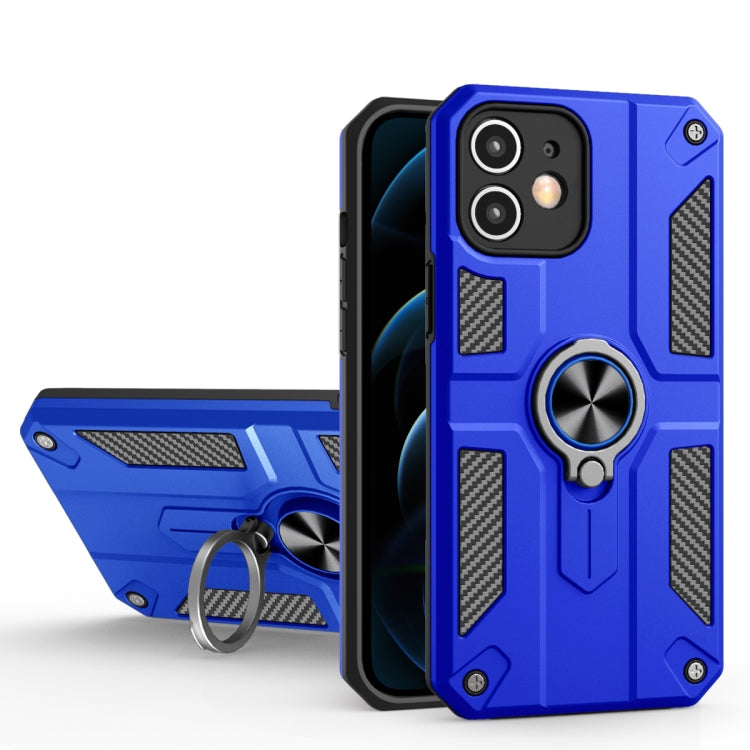 For iPhone 12 mini Carbon Fiber Pattern PC + TPU Protective Case with Ring Holder