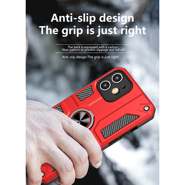 For iPhone 12 Carbon Fiber Pattern PC + TPU Protective Case with Ring Holder