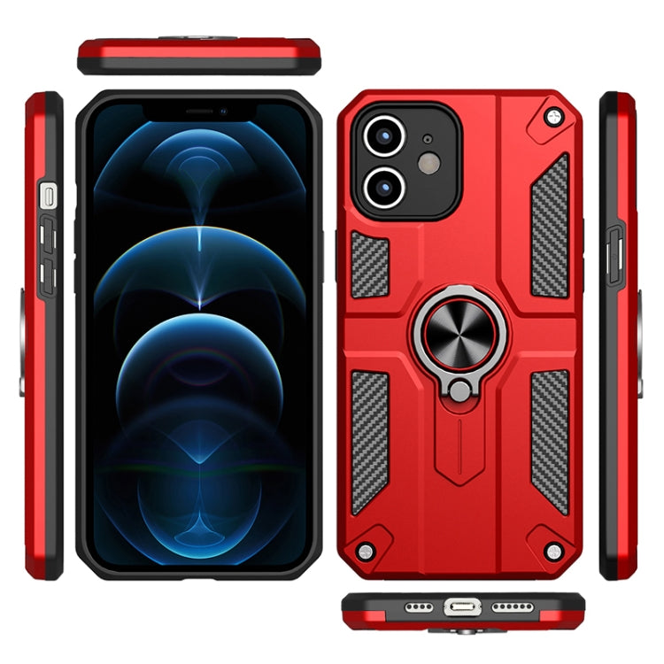 For iPhone 12 Carbon Fiber Pattern PC + TPU Protective Case with Ring Holder
