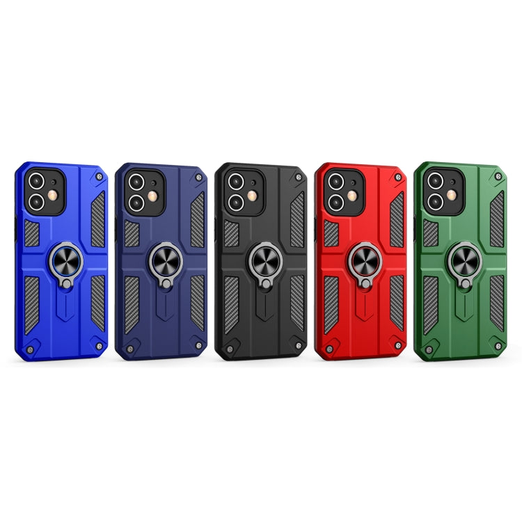 For iPhone 12 Carbon Fiber Pattern PC + TPU Protective Case with Ring Holder