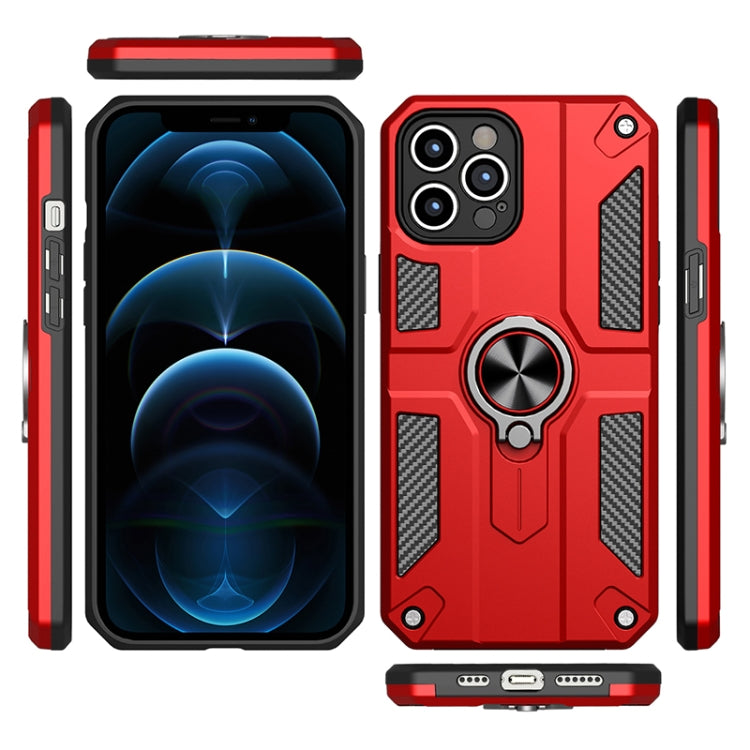 For iPhone 12 Pro Carbon Fiber Pattern PC + TPU Protective Case with Ring Holder