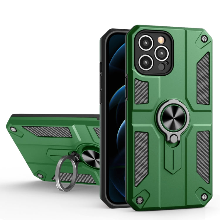 For iPhone 12 Pro Carbon Fiber Pattern PC + TPU Protective Case with Ring Holder