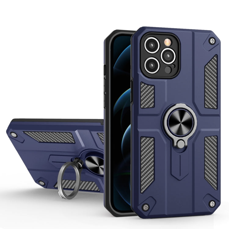 For iPhone 12 Pro Max Carbon Fiber Pattern PC + TPU Protective Case with Ring Holder