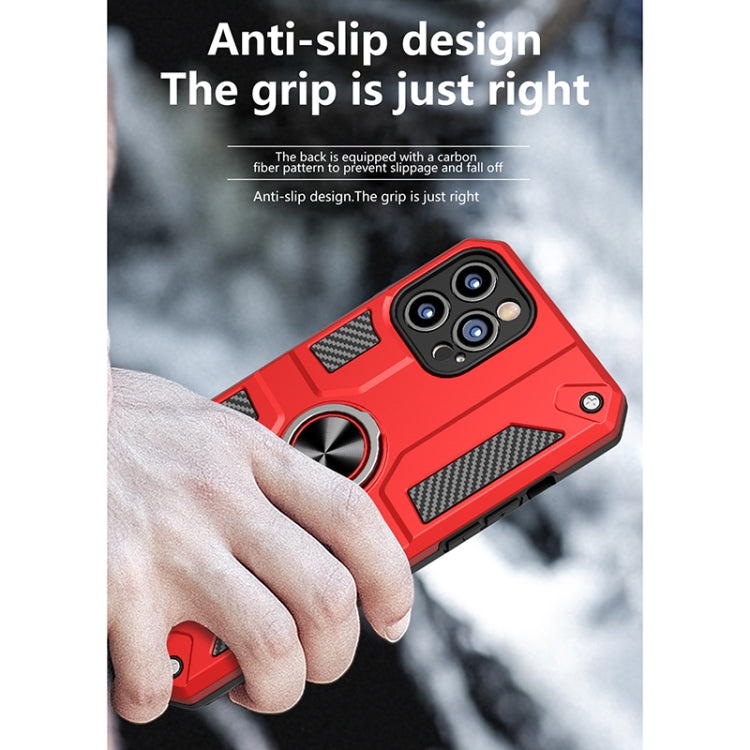 For iPhone 12 Pro Max Carbon Fiber Pattern PC + TPU Protective Case with Ring Holder
