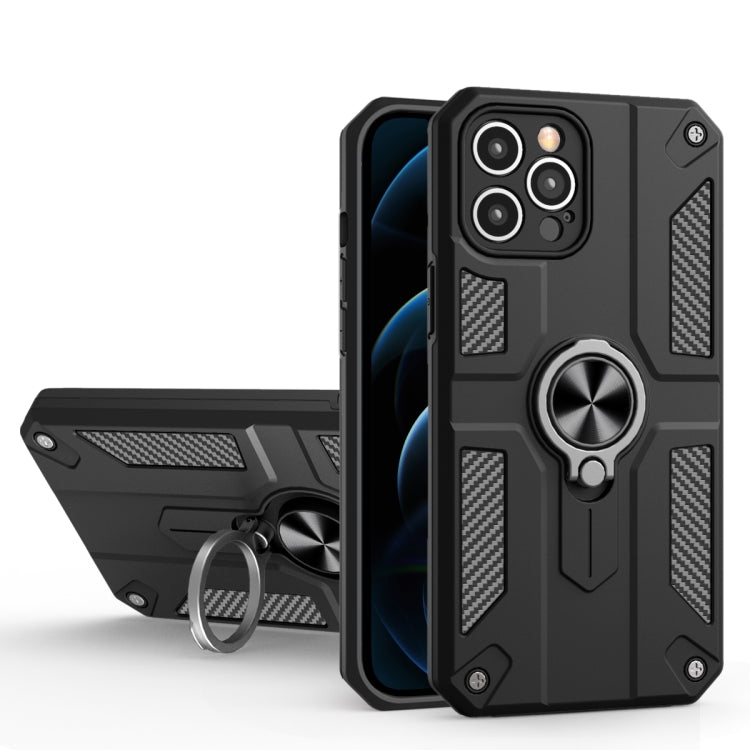 For iPhone 12 Pro Max Carbon Fiber Pattern PC + TPU Protective Case with Ring Holder