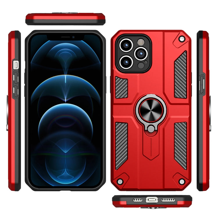 For iPhone 12 Pro Max Carbon Fiber Pattern PC + TPU Protective Case with Ring Holder