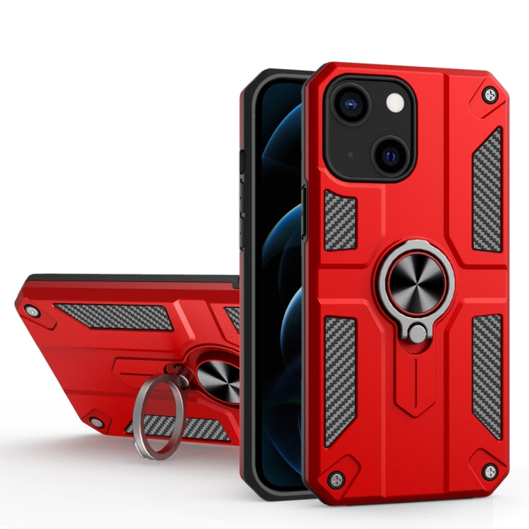 For iPhone 13 mini Carbon Fiber Pattern PC + TPU Protective Case with Ring Holder