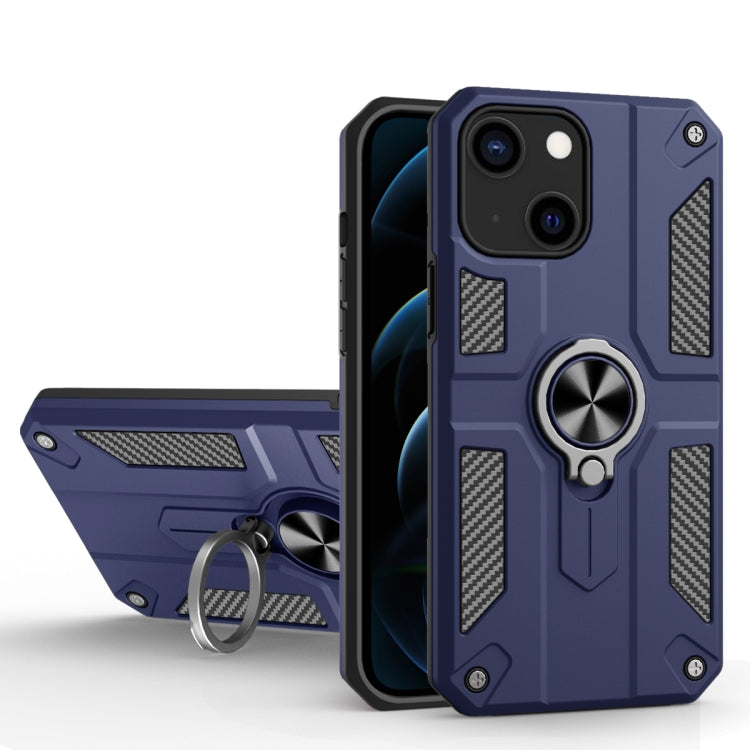 For iPhone 13 Carbon Fiber Pattern PC + TPU Protective Case with Ring Holder