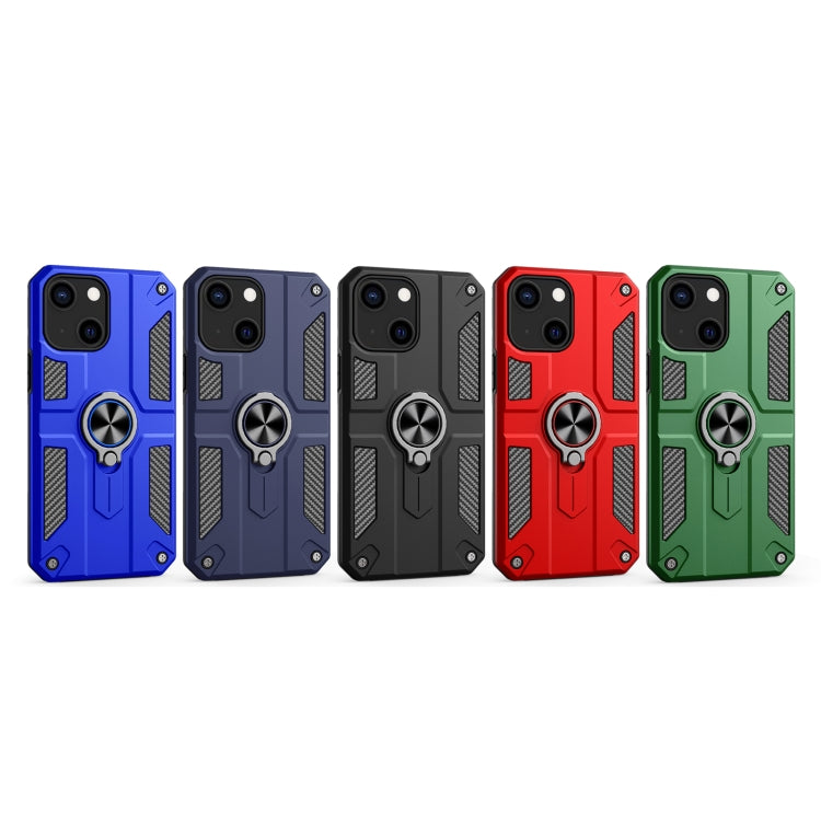For iPhone 13 Carbon Fiber Pattern PC + TPU Protective Case with Ring Holder
