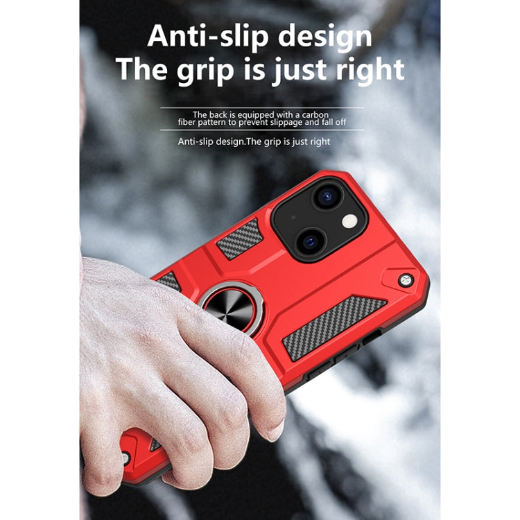 For iPhone 13 Carbon Fiber Pattern PC + TPU Protective Case with Ring Holder